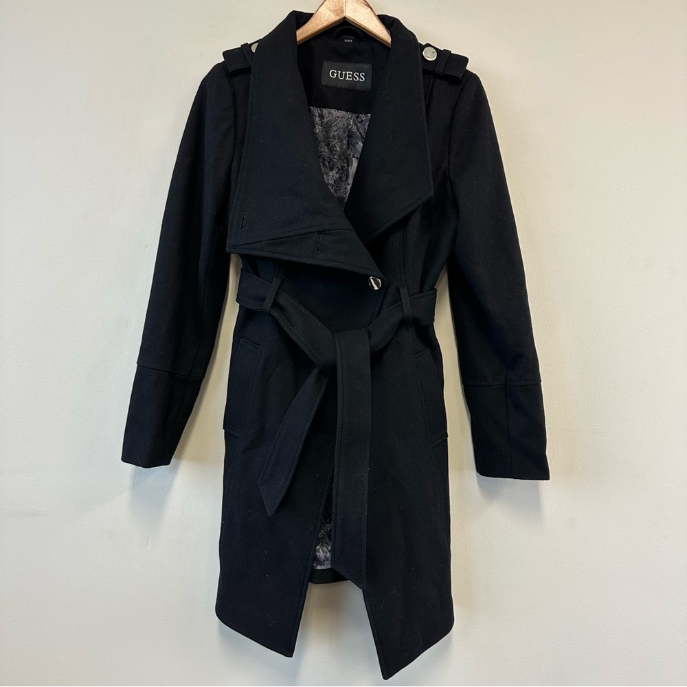 GUESS Wool Blend Women's Black Trench Coat